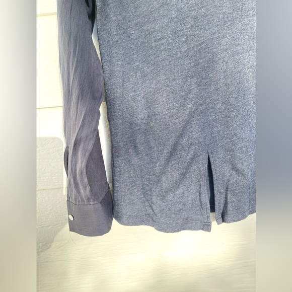 LOFT button up tunic in two-toned navy. Size small. - Picture 8 of 8